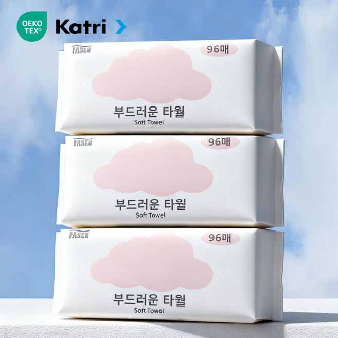 연화삼월 미용티슈 물티슈 클린 퓨어코튼 천연 순면 일회용 페이스타올 96매 각티슈 두꺼운 70g 수건 화장지 200x200mm 휴지 곽티슈 갑티슈 일회용수건, 3개, 96개입