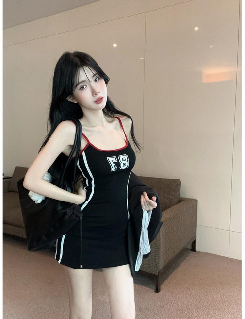 COSYEVNO 여름 여성 슬림핏 미니 원피스 스트랩 숫자 프린트 캐주얼 BCXbtq-3