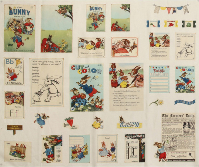 빈티지 바니 래빗 하프린넨원단 프린트패브릭 커트지, 1개