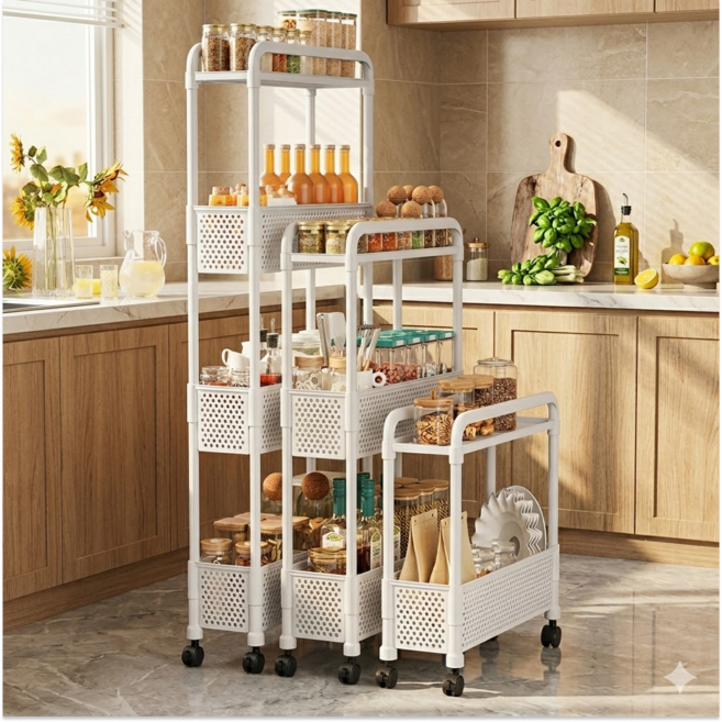 에바오 15cm 틈새 수납장 이동식 트롤리, 화이트, 3단