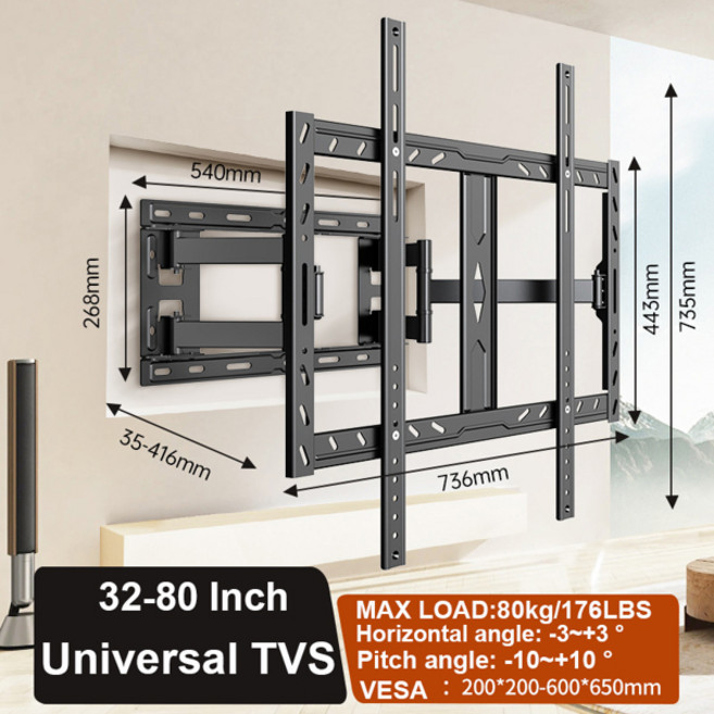 32-80인치 스크린용 풀 TV 벽걸이 - 고하중 관절식 암 최대 80kg VESA 650x600mm 지원 LED LCD OLED 호환, for 32-80 inch TVs
