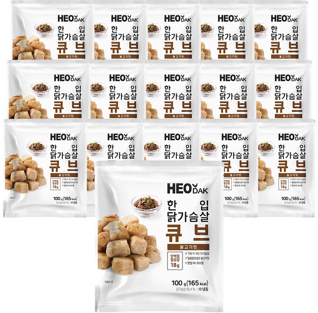 허닭 닭가슴살 한입 큐브 불고기맛, 100g, 16개