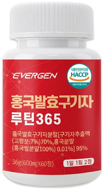 에버젠 홍국 발효 구기자 루틴365 식약청 HACCP 인증, 1개, 60정 - 쿠팡