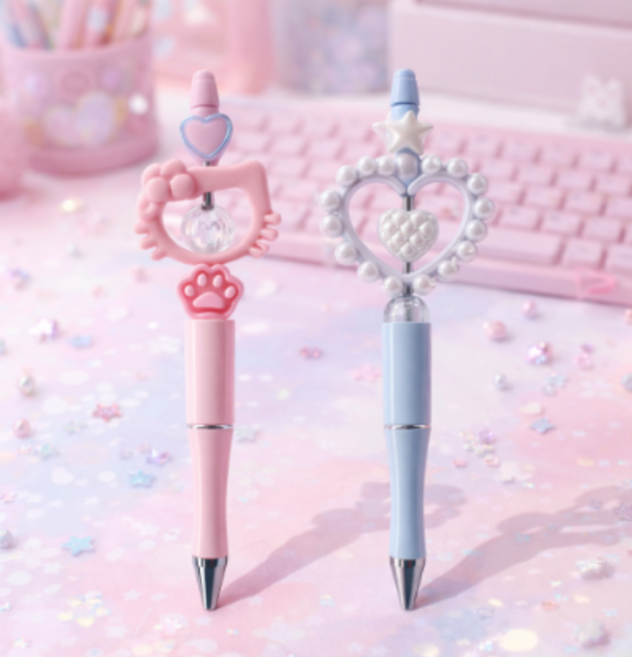 [권마켓] 볼펜꾸미기 볼꾸 diy 세트 캐릭터 동대문 고양이 비즈 재료 입문자용 구성, 1세트, 블루+핑크