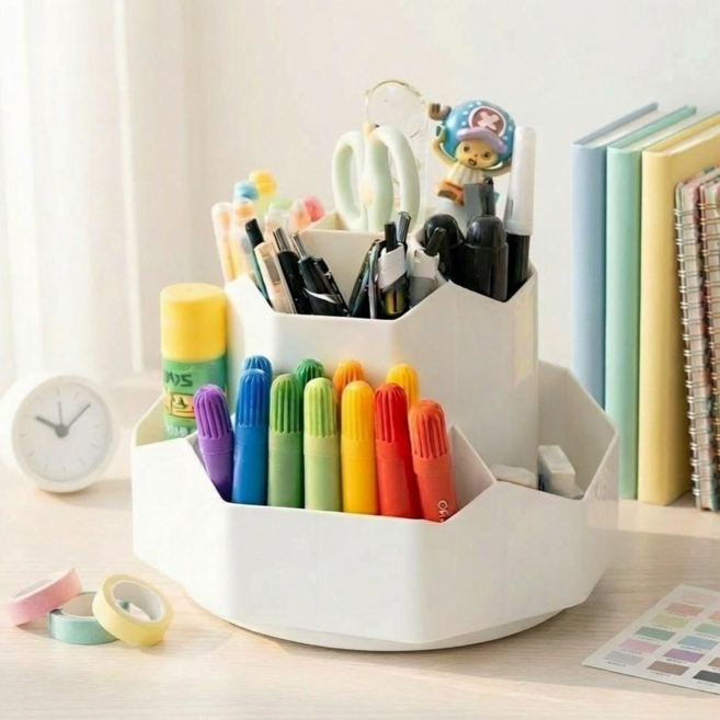 라운드데이 빙글빙글 회전형 연필꽂이 오거나이저, 화이트, 1개