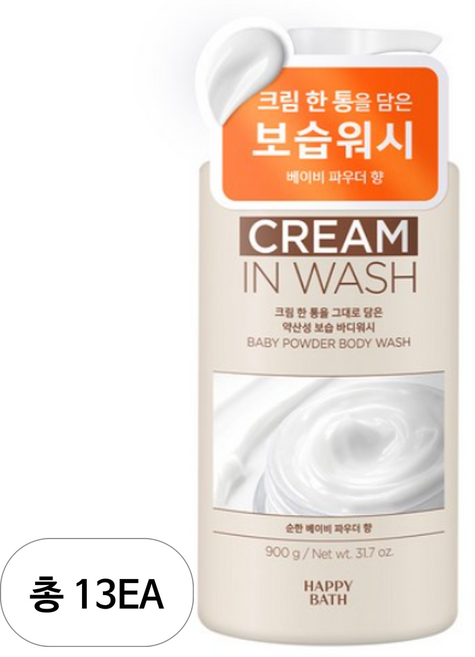 해피바스 크림인 약산성 보습 바디워시 베이비 파우더향, 900g, 13개