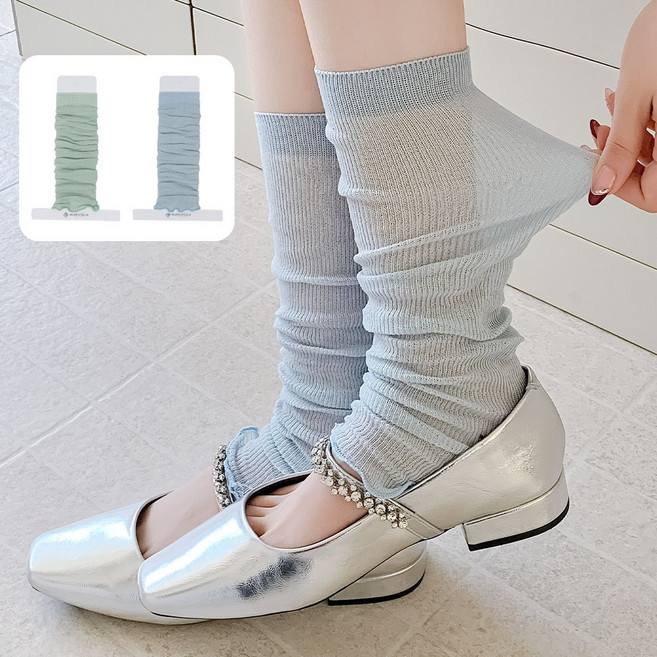 얇은 시스루 골지 양말 오픈토 발토시 레그워머 1+1