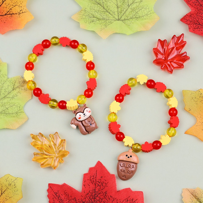오늘놀이 가을 낙엽 팔찌 만들기 2종 택1 DIY 키트 액세서리 비즈 공예 KC인증, 도토리