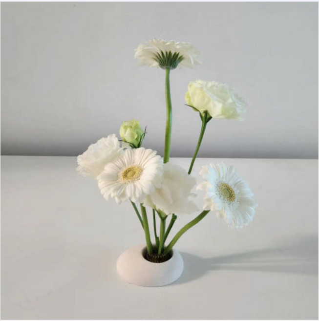 이케바나 꽃꽂이수반 침봉 꽂이 미니 오브제 화병 센터피스화기 제스모나이트, 스플래쉬화이트