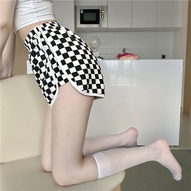 【Your】棋盤格短褲 闊腿褲子女短褲 夏季新款學生高腰熱褲休閒運動褲