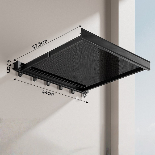PYHO 주방 다용도 거치대 베란다 접이식 건조대 신축 벽걸이 욕실 접착제 투명 건조망 선반, 블랙, 1개
