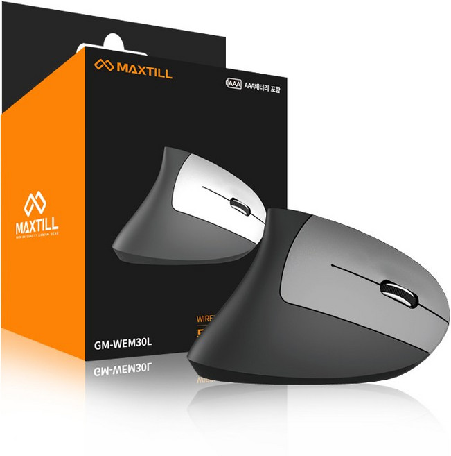 맥스틸 버티컬 무선 마우스, GM-WEM30L, 블랙 & 실버