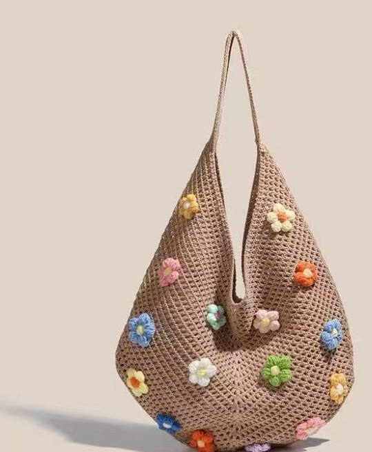 여름 여자 뜨게 가방 컬러풀 플로럴 장식 니트 토드백 데일리 캐주얼 핸드백 YLP