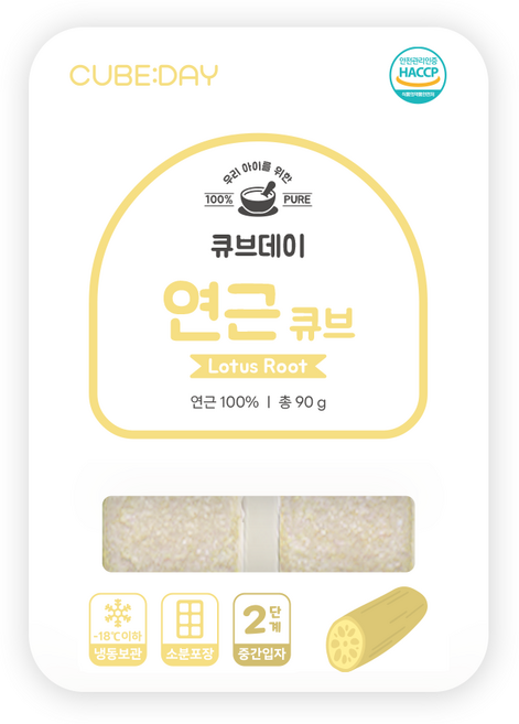 큐브데이 연근 큐브 2단계(중기 중간입자 2~3mm) 다진 야채 채소 토핑 죽, 90g, 1개
