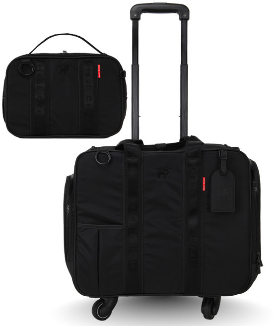 힐크릭 골프 트롤리 보스턴백 헤리티지 스퀘어 휠 기내용 가방 남여공용, 블랙