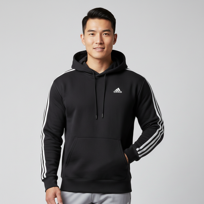 아디다스 맨투맨 오버핏 후드티 블랙 에센셜 프렌치 테리 남여공용 후디 티셔츠