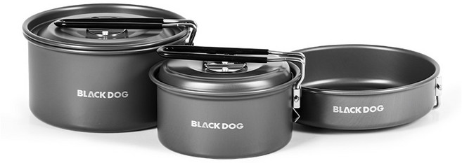 BLACKDOG 캠핑 코펠 3종 세트 CBD2550CF012, 1개, 블랙