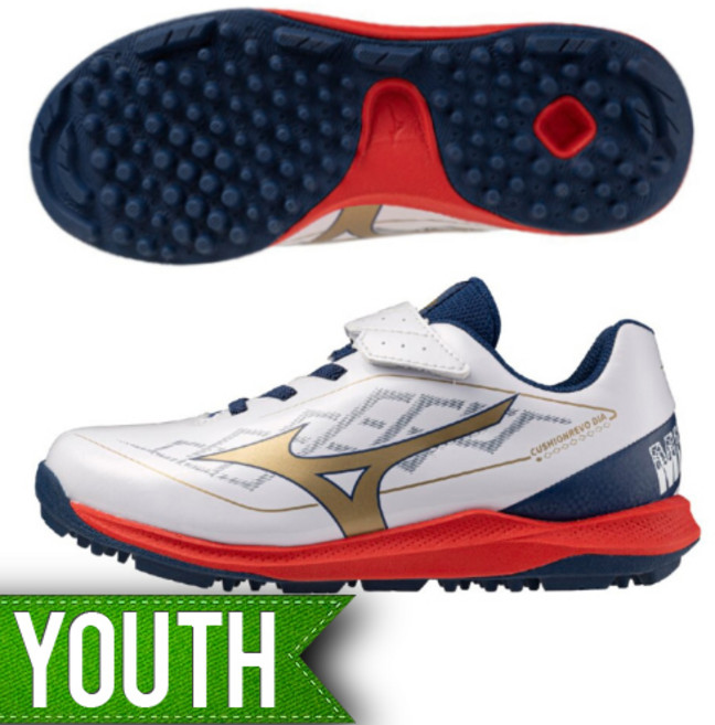 미즈노 MIZUNO 유소년 인조잔디화 잔뽕화 쿠션레보 야구화 252742 화이트네이비레드 (유소년용)