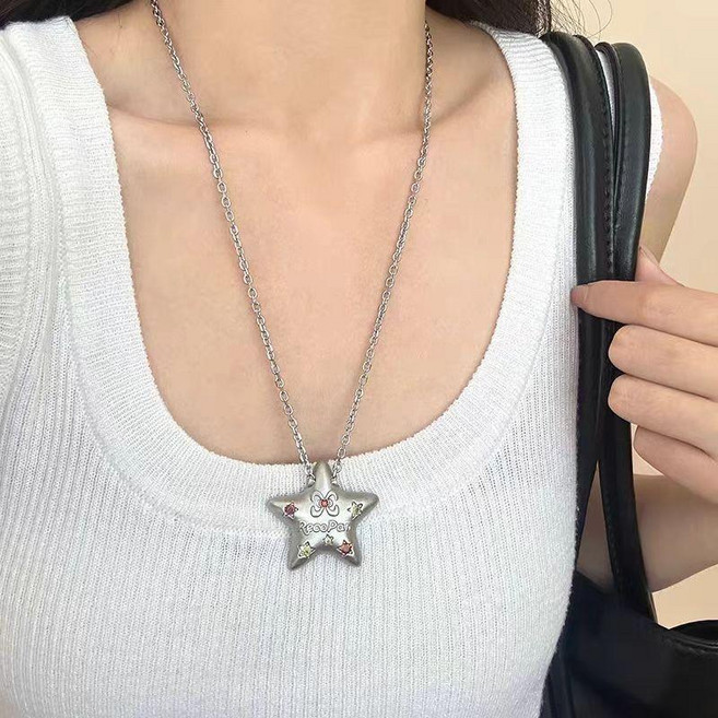 復古千禧風海星吊墜項鍊 甜酷百搭毛衣鏈配飾