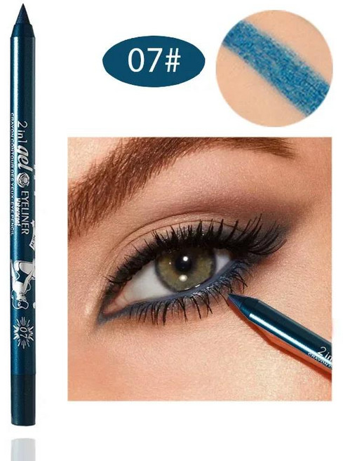 2in 1 매트 아이라이너 립 펜슬 방수 지속 글리터 블루밍 없음 블랙 그린 아이섀도우 메이크업 화장품, 12 06, 1개