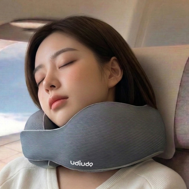 우디우디 여행용 기내용 메모리폼 목베개 쿠션 (EVA 마카롱 케이스), 그레이