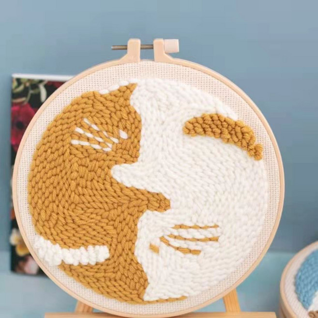 俄羅斯戳戳繡 毛線刺繡材料包, 1個, 戳戳繡12.小懶貓(含戳筆)