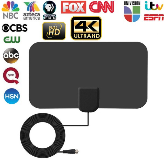 4K 디지털 TV 안테나 150 마일 부스터 DVB-T 공중 HD 평면 실내 활성 25DBi VHF 박스 설정용 고이득, Digital TV antenna