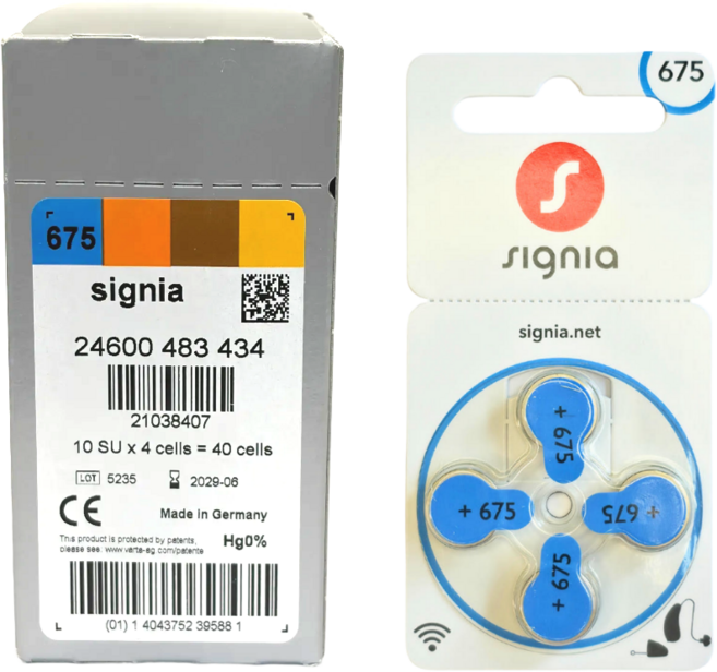 시그니아 보청기 배터리 675번 40알 파란색, 1박스