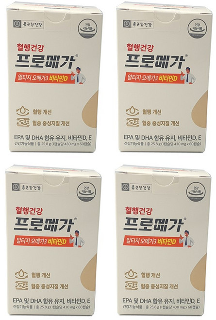 종근당건강 혈행건강 프로메가 알티지 오메가3 듀얼 비타민D, 60정, 4개