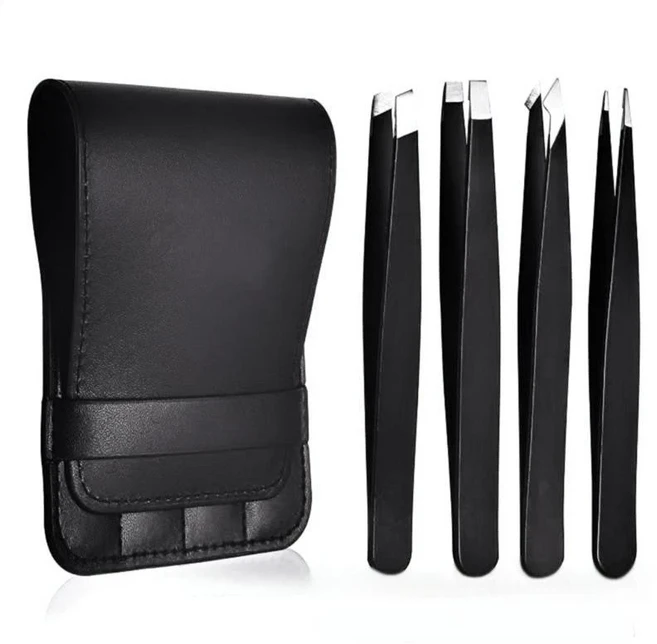 도매 4Pcs 눈썹 족집게 족집게 세트 페이셜 키트 용 정밀 스테인레스 스틸 헤어 헤어 리무버 내부 성장 A0N