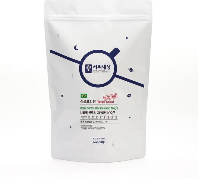커피세상 디카페인원두 브라질 산토스 디카페인, 1kg, 1개, 홀빈(분쇄안함), 1.홀빈(분쇄안함)