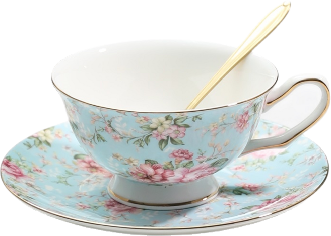 Royal Queen 골드림 엣지 본차이나 커피잔 세트 집들이선물 생일 선물, 1세트, 푸른, 일반포장