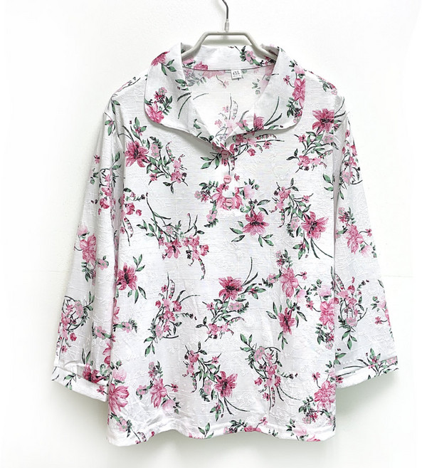 국민할매 할머니옷 엄마옷 데일리 릴리장미 면 카라 7부 티셔츠[CH-T18] 요양원옷