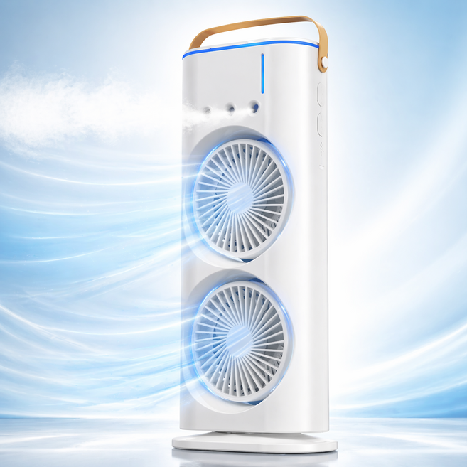 [급속 냉각] 모아젤 듀얼헤드 가습 선풍기 - 저소음 탁상용 미니 냉풍기, 흰색/화이트, CF-601