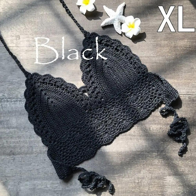 홀리데이 홀터 넥 조끼 니트 브라렛 브라 보호 비치 캐미솔 비키니 탱크 백리스 상의 크로셰 크롭 비치웨어, 1개, Color: 3. black / Size: B. XL