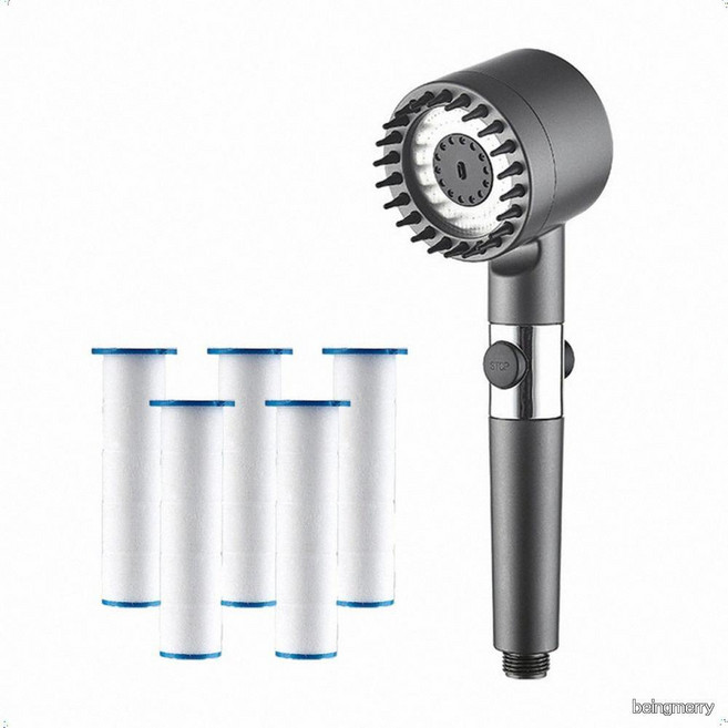 모던 무광 그레이 강력 수압 마사지 절수 샤워기 헤드 필터 5개입 리필 세트, 1개