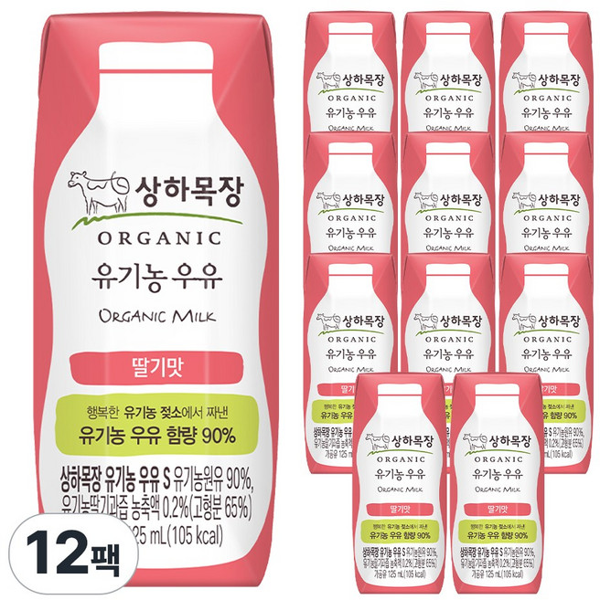 상하목장 유기농 딸기우유, 125ml, 12팩