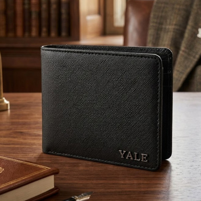 예일 심플 캐스팅사피아노 슬림 반지갑 로고 블랙 남성 지갑 학생
