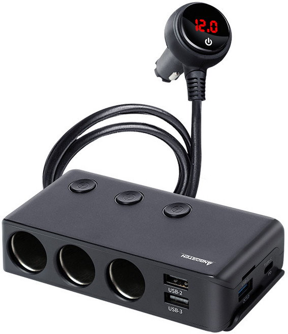 【安伯特】酷電大師 智能電壓監控PD QC3.0 7孔車充 (國家認證 一年保固) R3D197, 黑色, AE090140