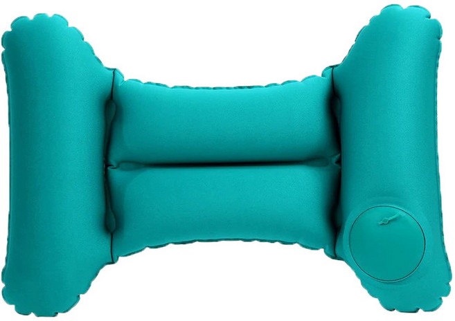 더하임 휴대용 에어 허리쿠션 기내용 휴대용 등쿠션 파우치포함, 블루