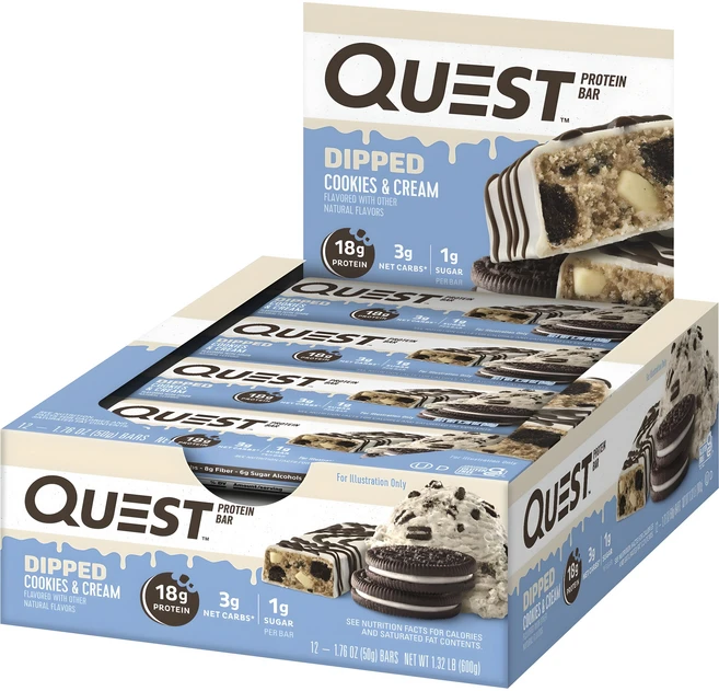 퀘스트뉴트리션 프로틴 바 딥 쿠키 & 크림, 12개, 50g - 쿠팡