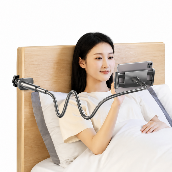 手機懶人支架 床邊桌面躺著追劇支架, 1個, 曜石黑:巨穩定製款:平板手機專用11寸內,80cm/實心航空級[碳素合金鋼穩固不掉