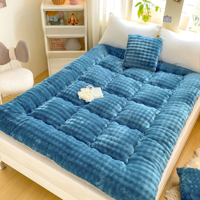 Cozy Aura 자가발열 토끼털 극세사 매트리스 커버 침대커버, 블루