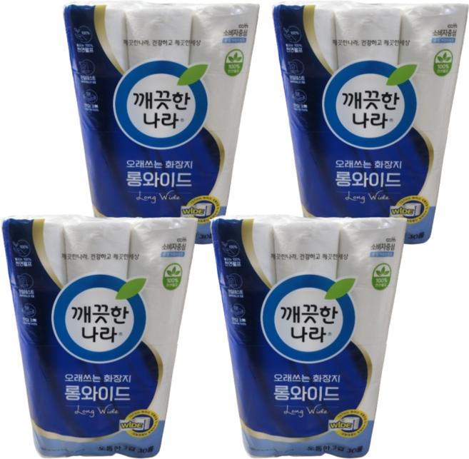 깨끗한나라 오래쓰는 화장지 롱와이드, 4개, 30롤, 30m