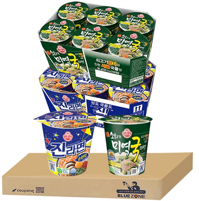 블루존 진라면 순한맛 소컵라면 65g (6입) +쇠고기미역국 소컵라면 60g (6입)