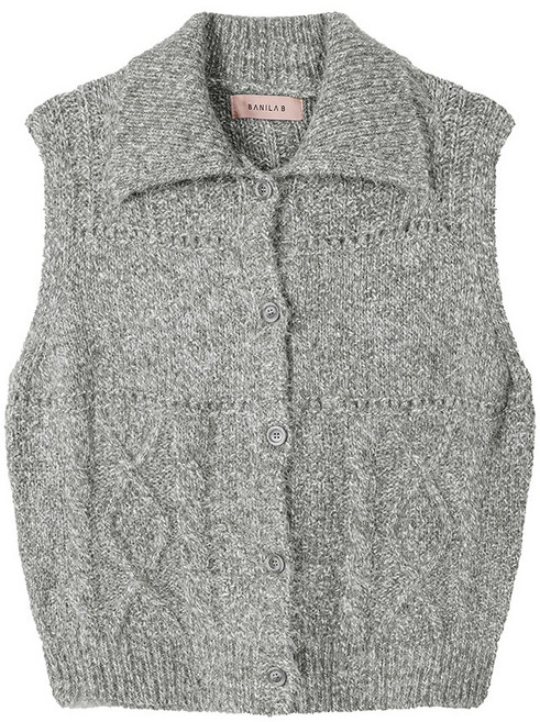 여성 슬리브리스 카라 버튼 니트