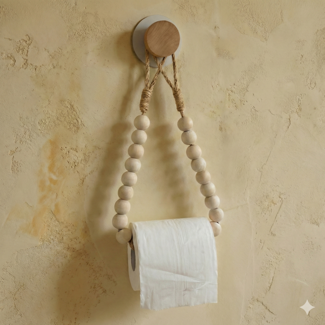 내추럴 원목 구슬 휴지걸이 우드 감성 욕실 화장실 인테리어 소품 걸이용, 1개, 베이지