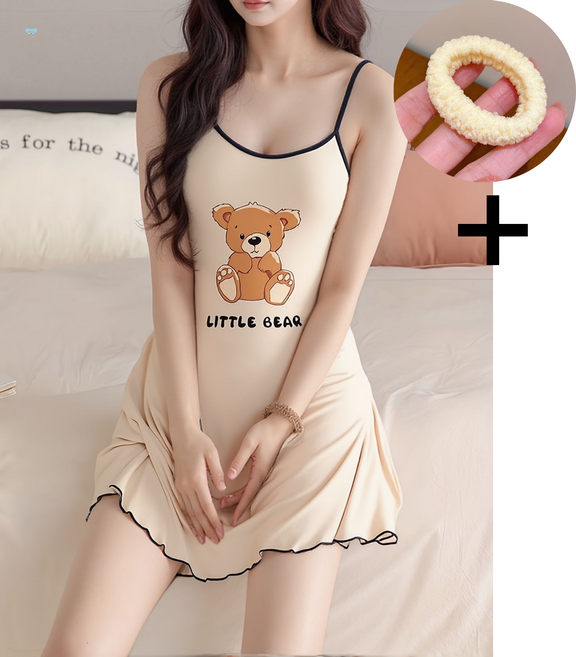 달밤연구소 곰돌이 여성 원피스 잠옷 (곱창밴드 증정)