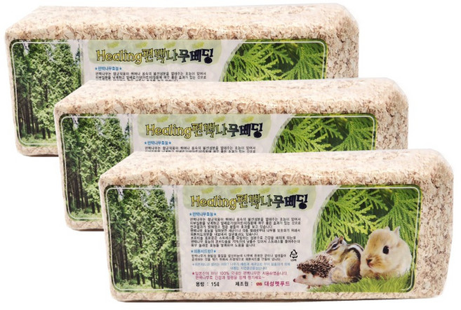 엠디클러스터 힐링 편백나무 햄스터 베딩, 15L, 3개