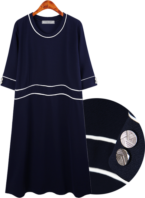 허밍퍼플 여성용 3548 피버 소매 버튼 원피스 빅사이즈 세미 정장 단아한 단추 포인트 미시 스타일 결혼식 오피스 출근룩 여성의류